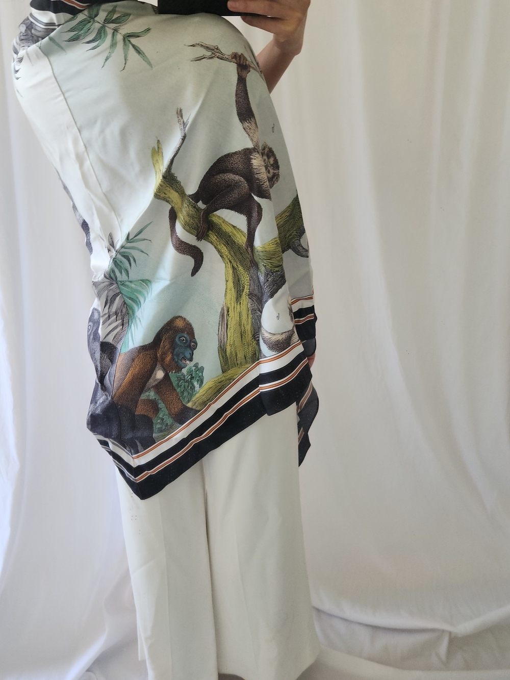 Burberry Silk Scarf Green Cream White Blue Black White Art Fashion Hankerchief - Picture 4 of 9